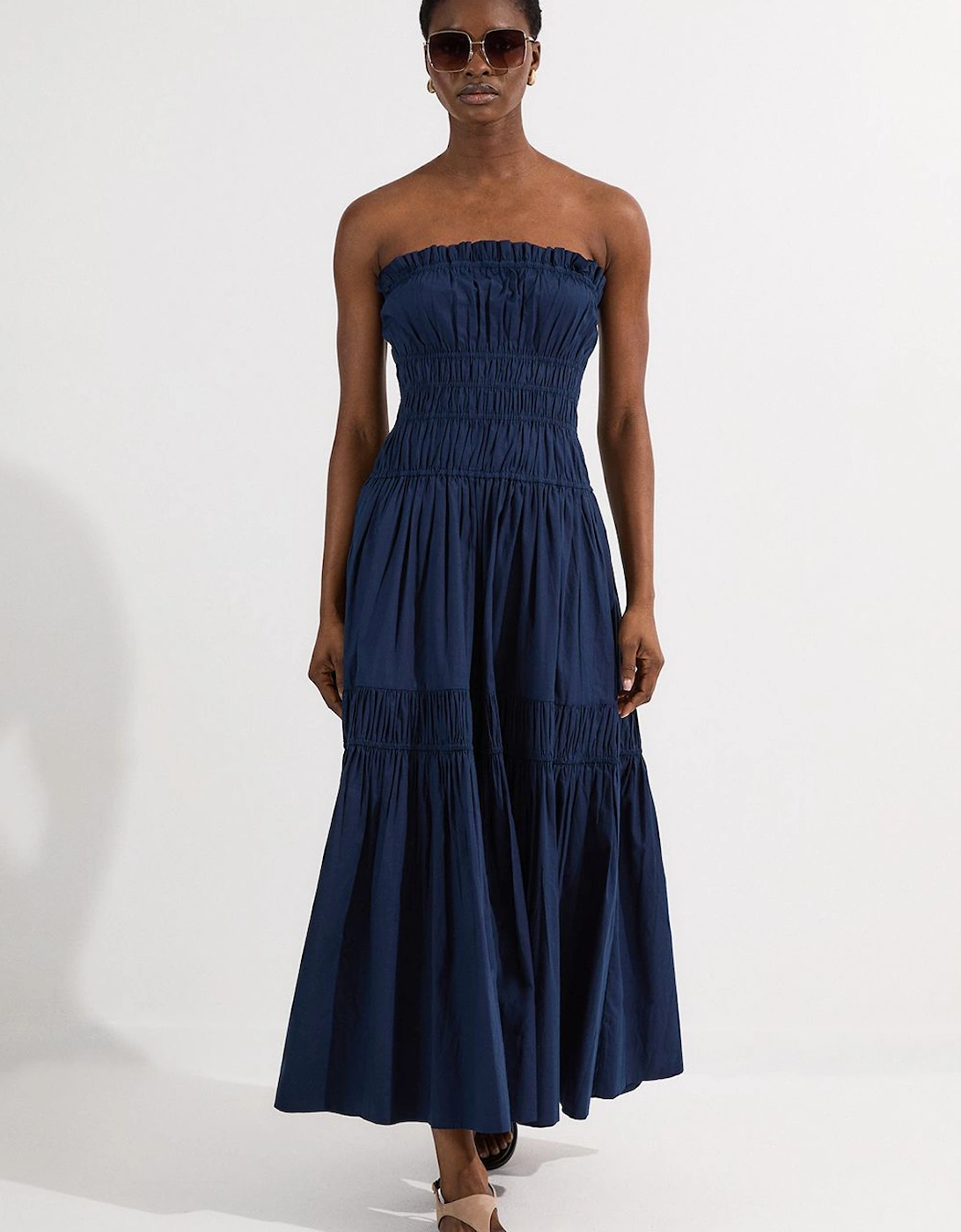 Shirred Cotton Tiered Bandeau Woven Maxi Dress, 2 of 1