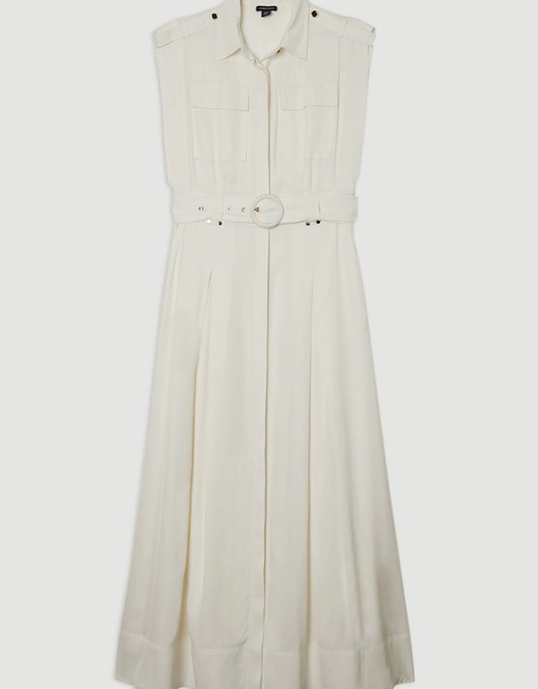 Premium Viscose Linen Woven Sleeveless Shirt Dress With Belt