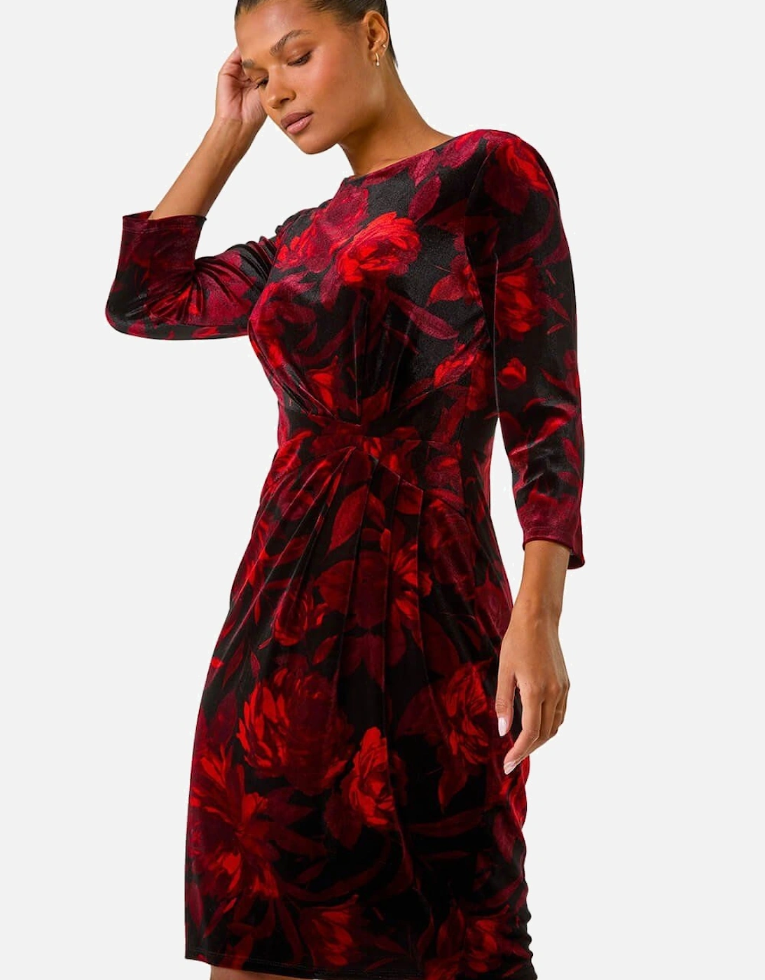 Velvet Rose Print Side Twist Shift Dress, 2 of 1