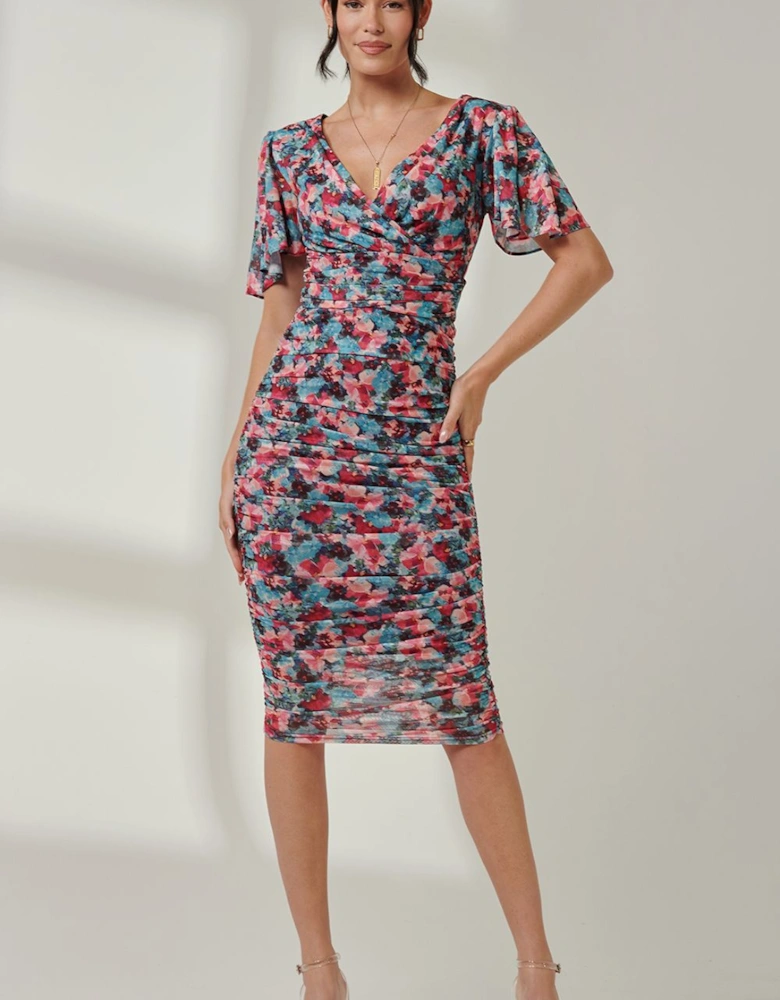 Wrap Front Mesh Bodycon Dress