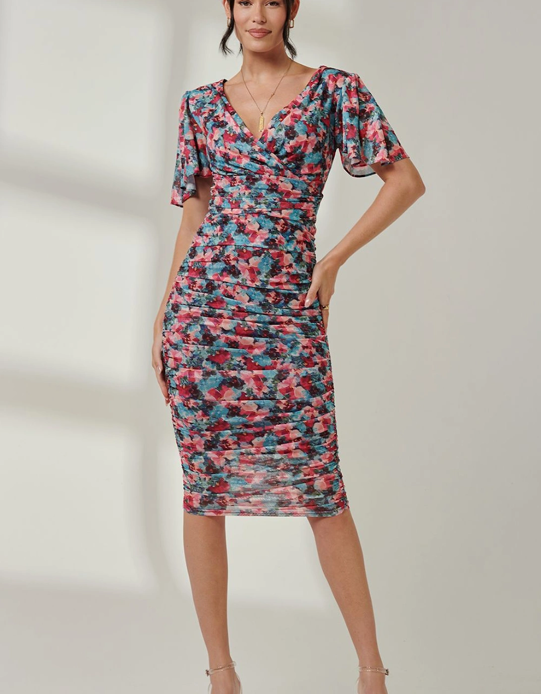 Wrap Front Mesh Bodycon Dress, 2 of 1