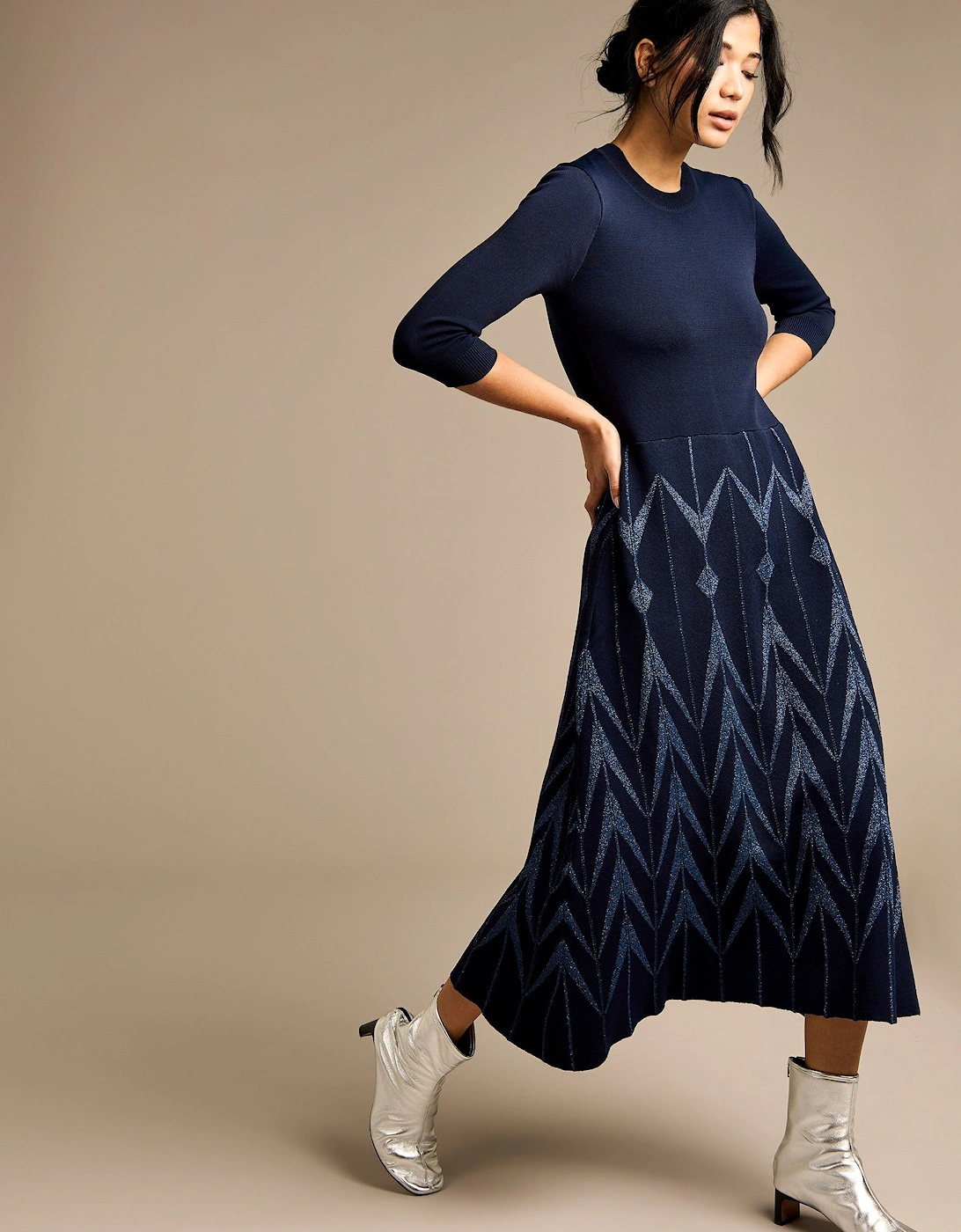 Clover Navy Geometric Knit Maxi Dress, 2 of 1