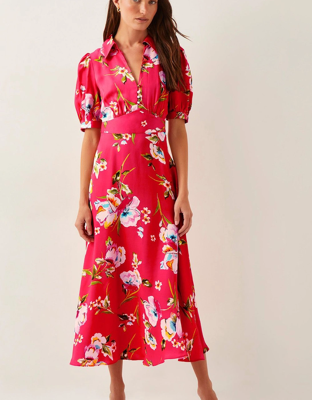 Meredith Floral Midi Shirt Dress Red, 2 of 1