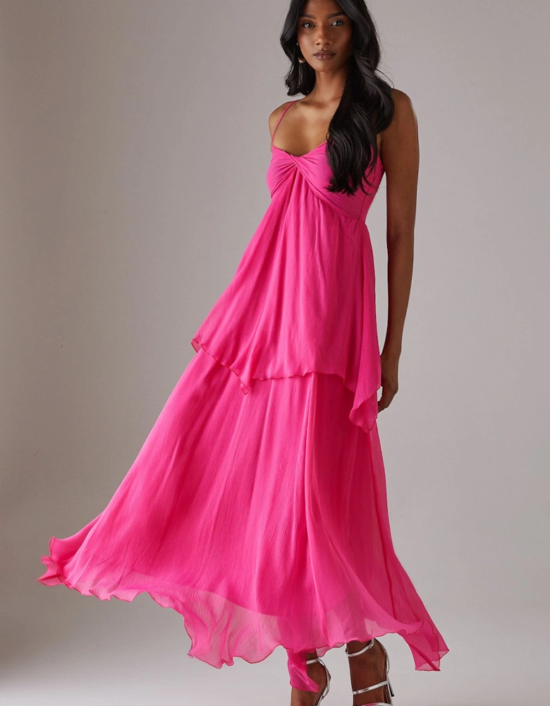 Chiffon Asymmetric Double Layer Bandeau Maxi Dress