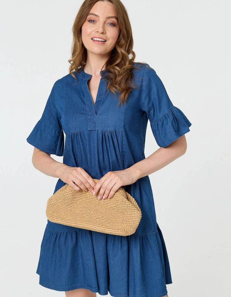 Flared 1/2 Sleeve Tiered Midi Dress