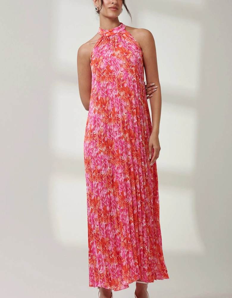 Halter Neck Pleated Maxi Dress