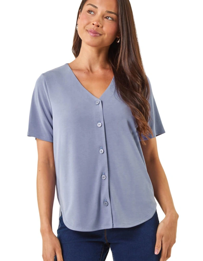 Petite V-Neck Buttoned Blouse