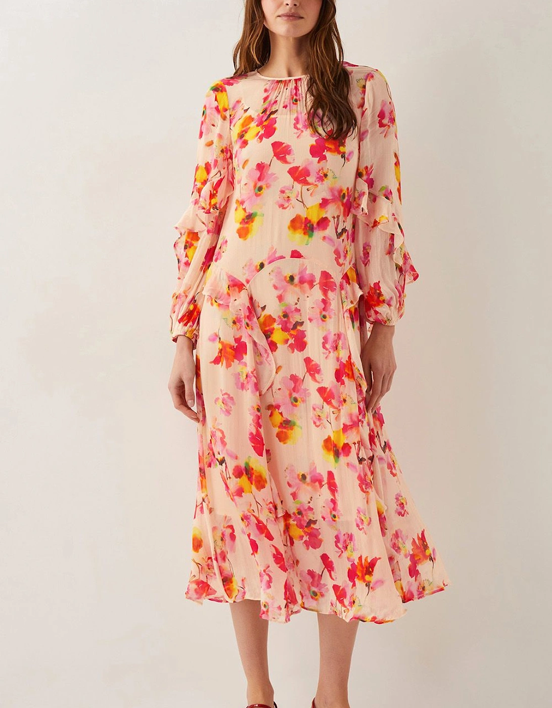 Vanna Frill Floral Print Midi Dress Ivory, 2 of 1