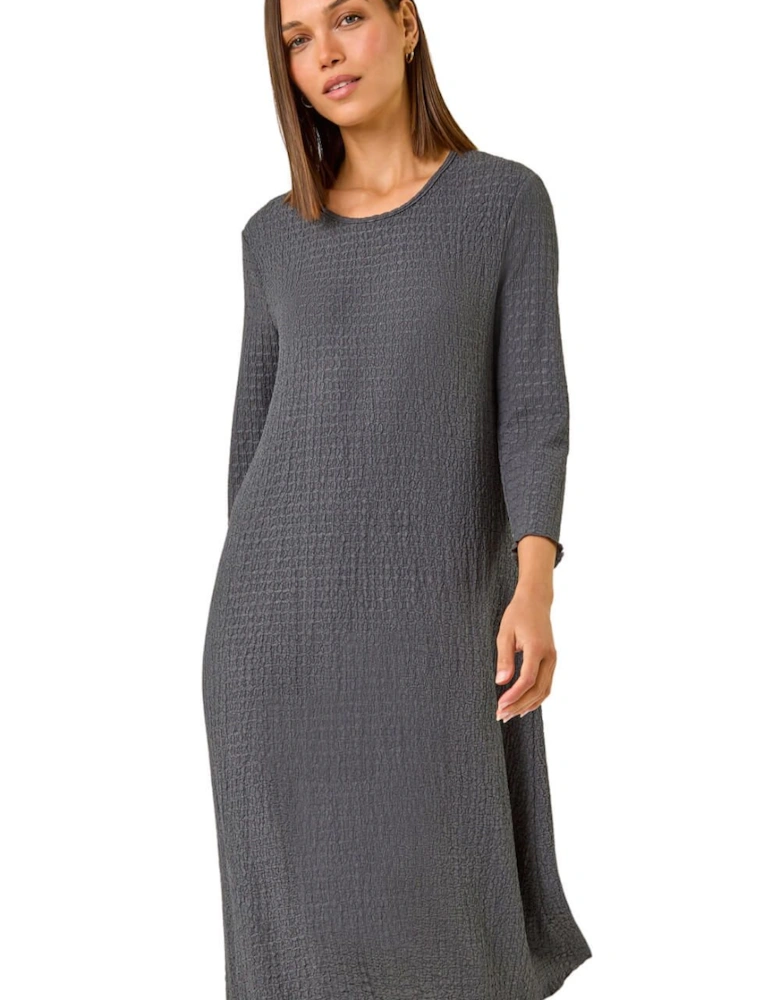 Textured A-Line Stretch Midi Dress