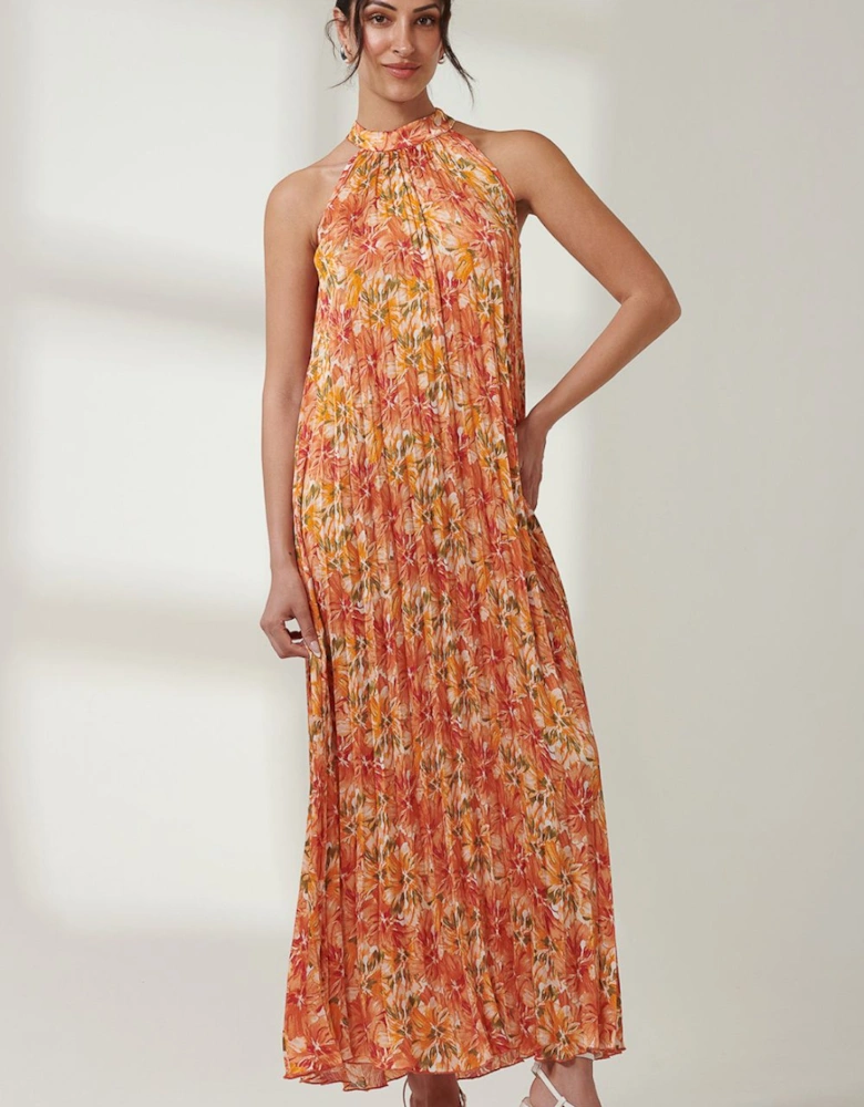 Halter Neck Pleated Maxi Dress