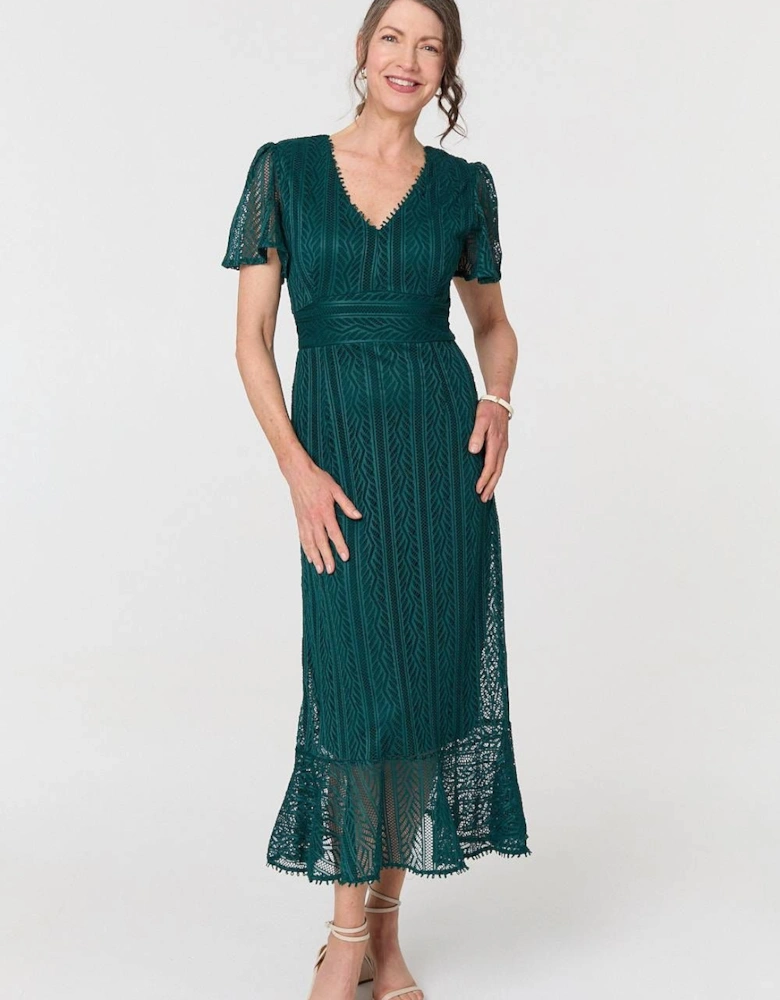 Lace Layered Short Sleeve Midi Dress