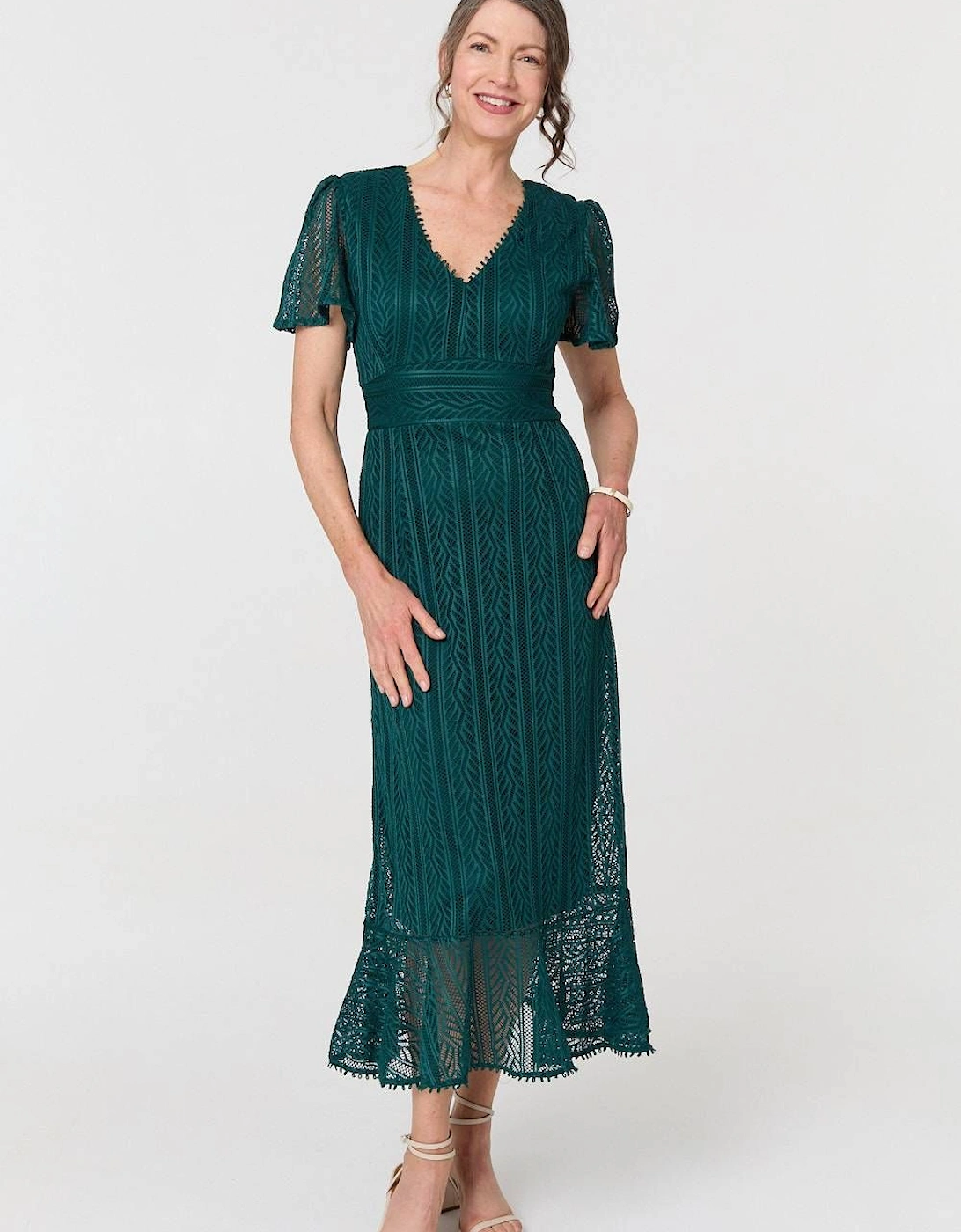 Lace Layered Short Sleeve Midi Dress, 2 of 1