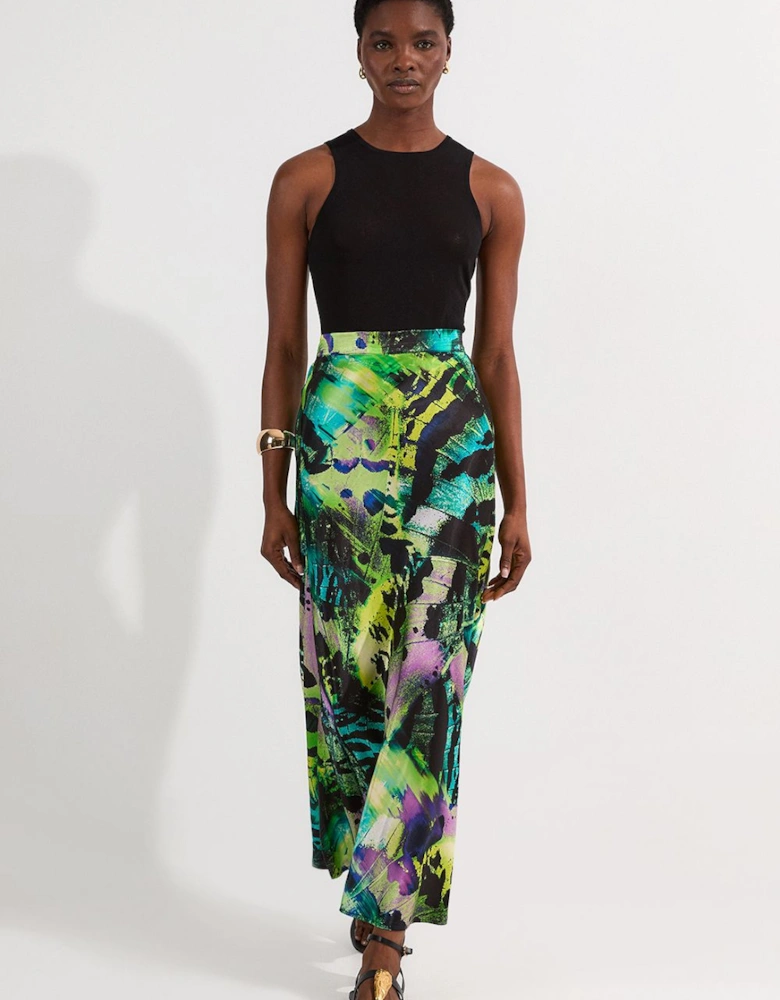 Butterfly Viscose Satin Maxi Skirt