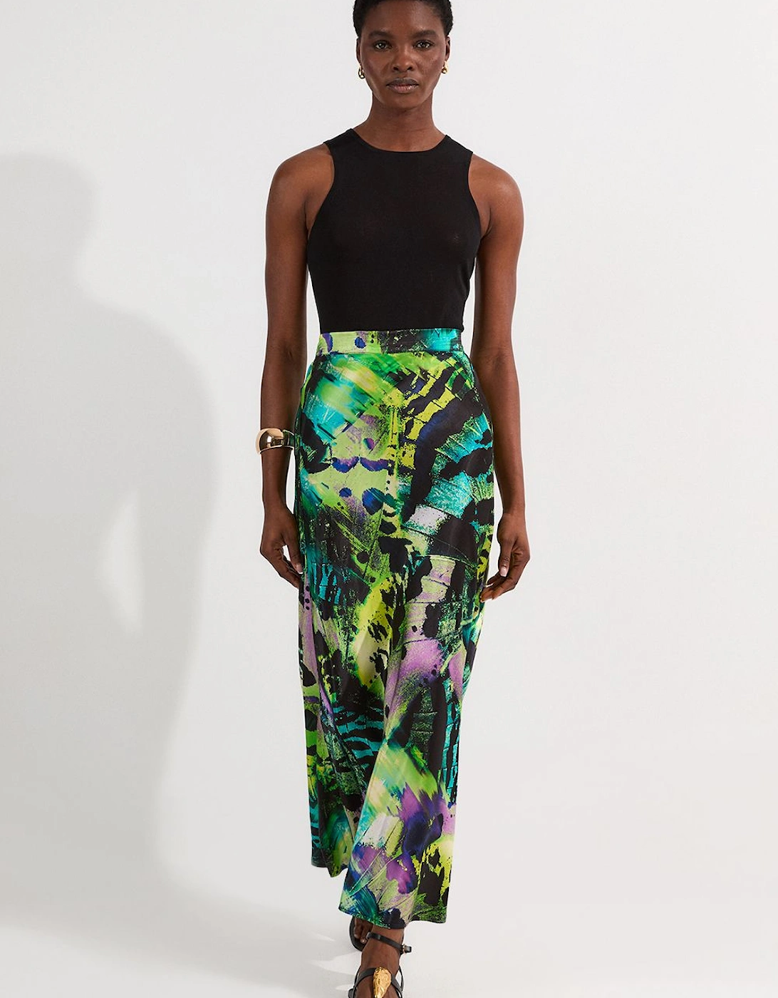 Butterfly Viscose Satin Maxi Skirt, 2 of 1