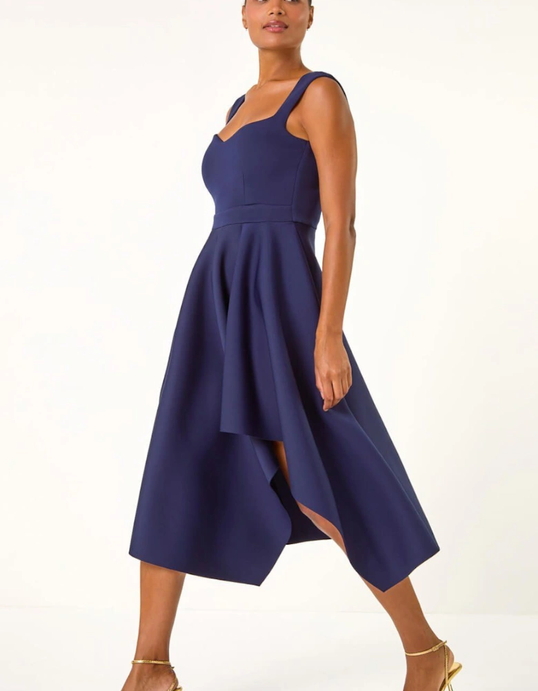 Asymmetric Flared Hem Midi Dress