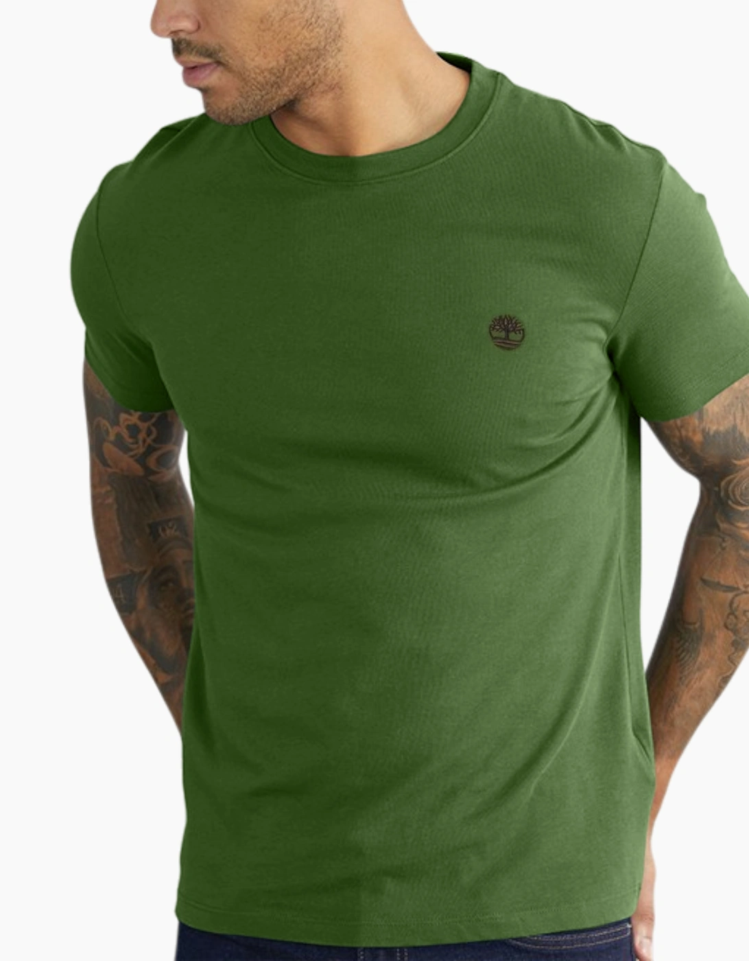 Men's Timberland Mens T Shirts Classic Logo Summer Crew Neck Dunstan River Tops New - Green - Size: 36