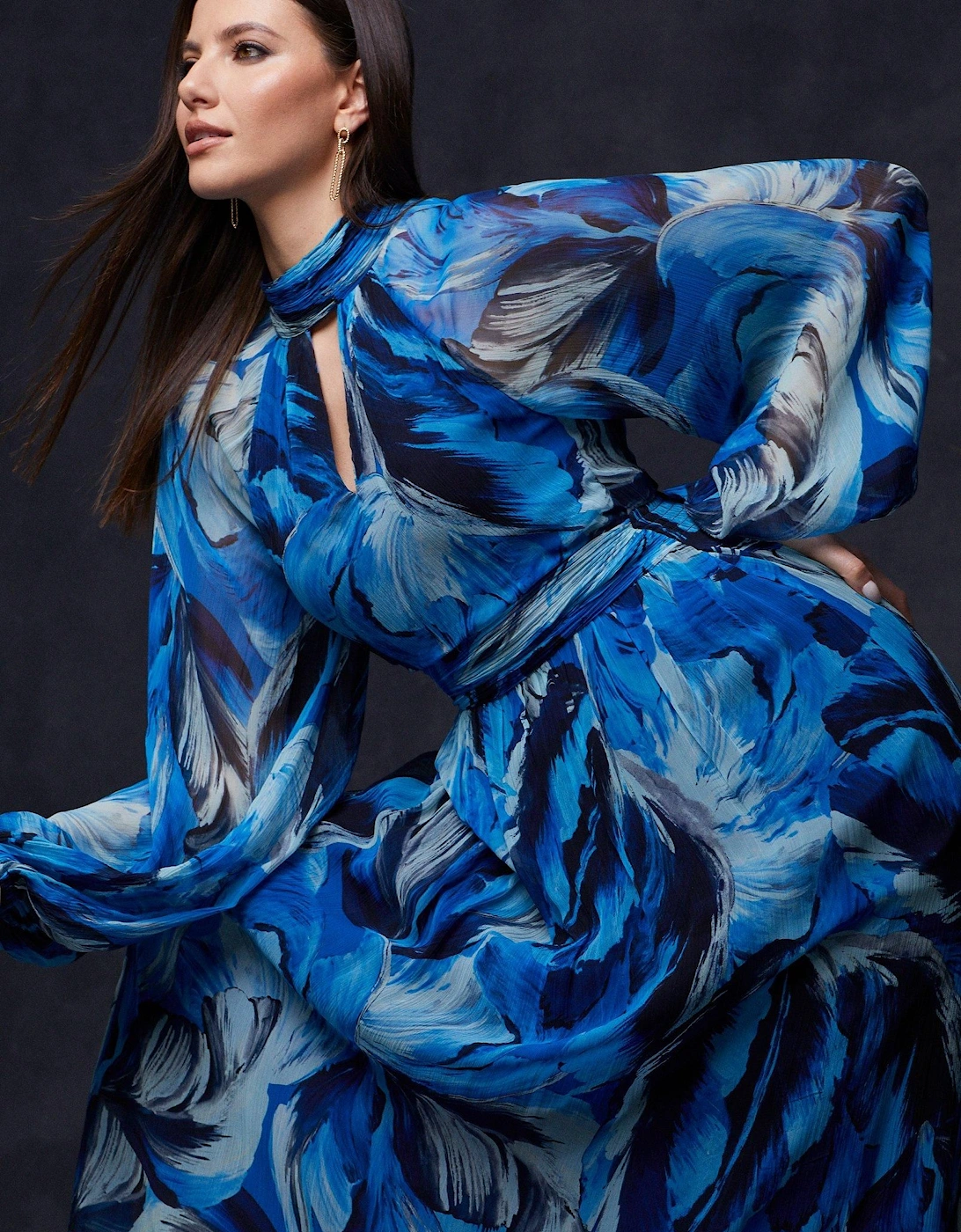 Feather Print Tie Back Midi Dress, 2 of 1
