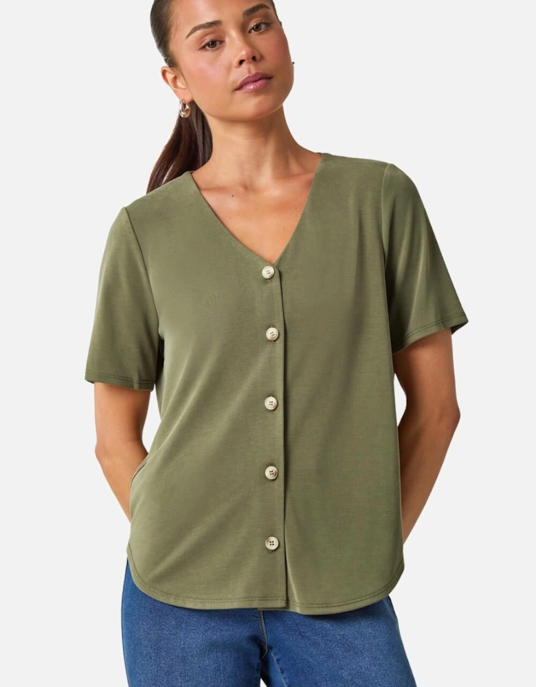 Petite V-Neck Buttoned Blouse