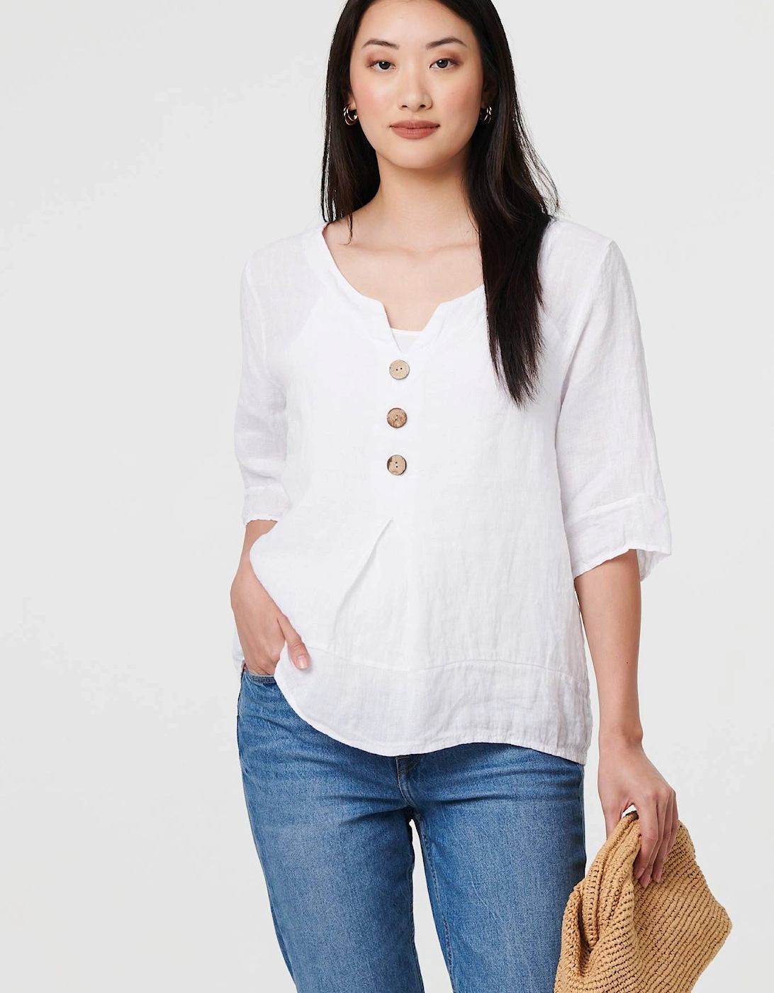 Button Detail 3/4 Sleeve Relaxed Blouse, 2 of 1