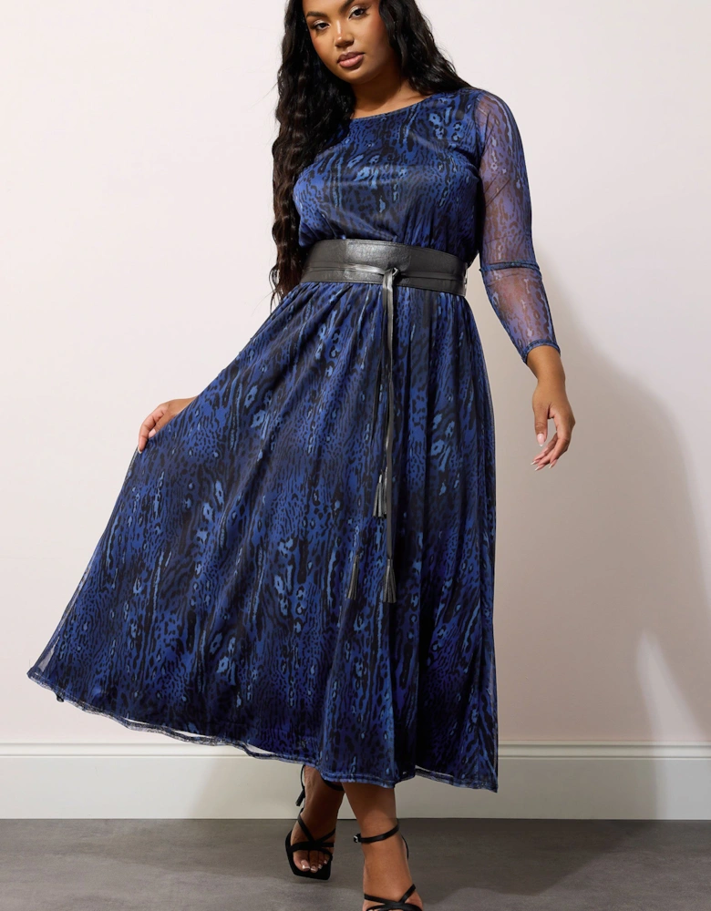 Animal Print Mesh Maxi Dress