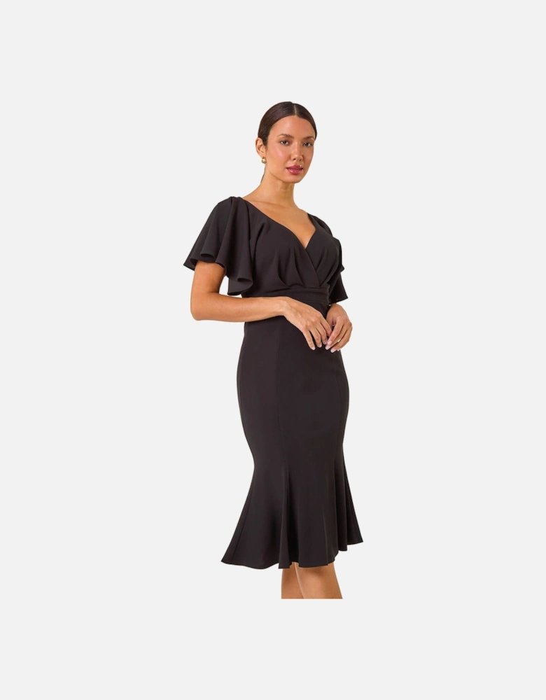 Flared Sleeve Front Wrap Stretch Dress