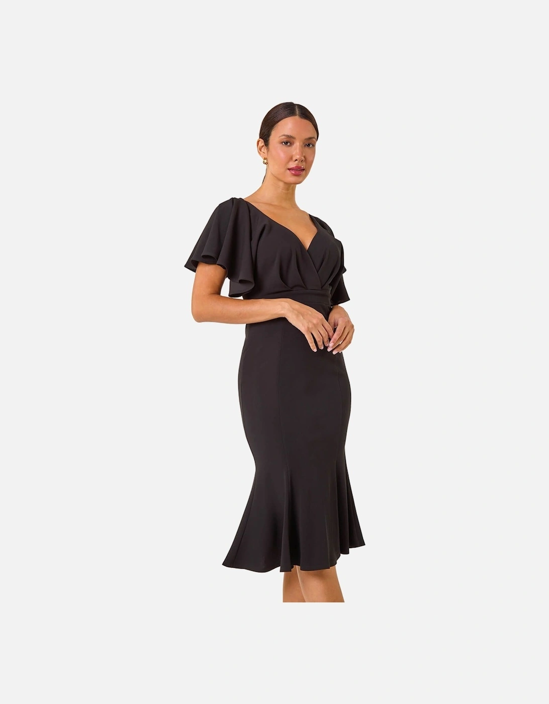 Flared Sleeve Front Wrap Stretch Dress, 2 of 1
