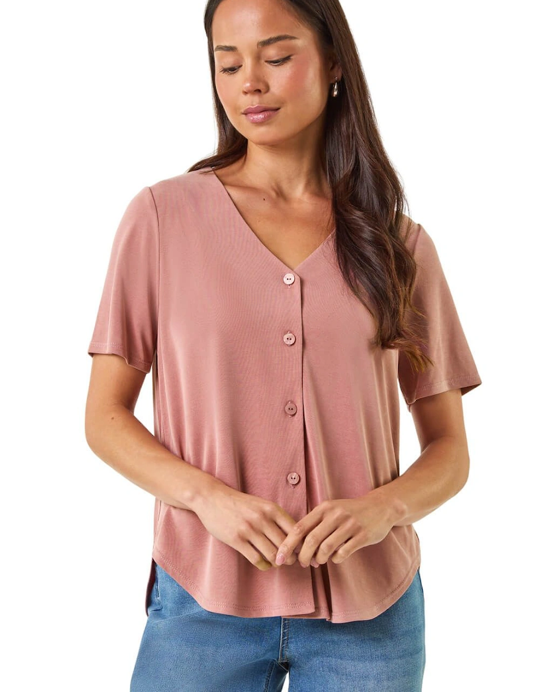 Petite V-Neck Buttoned Blouse, 2 of 1