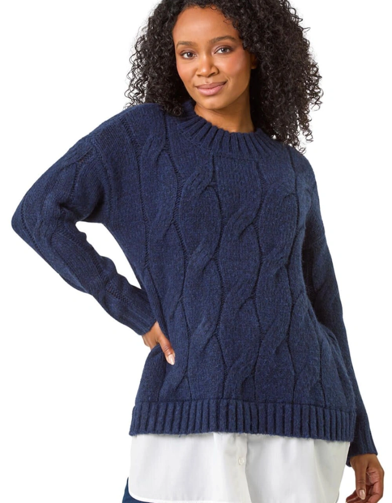 Petite Cable Knit Mock Shirt Jumper