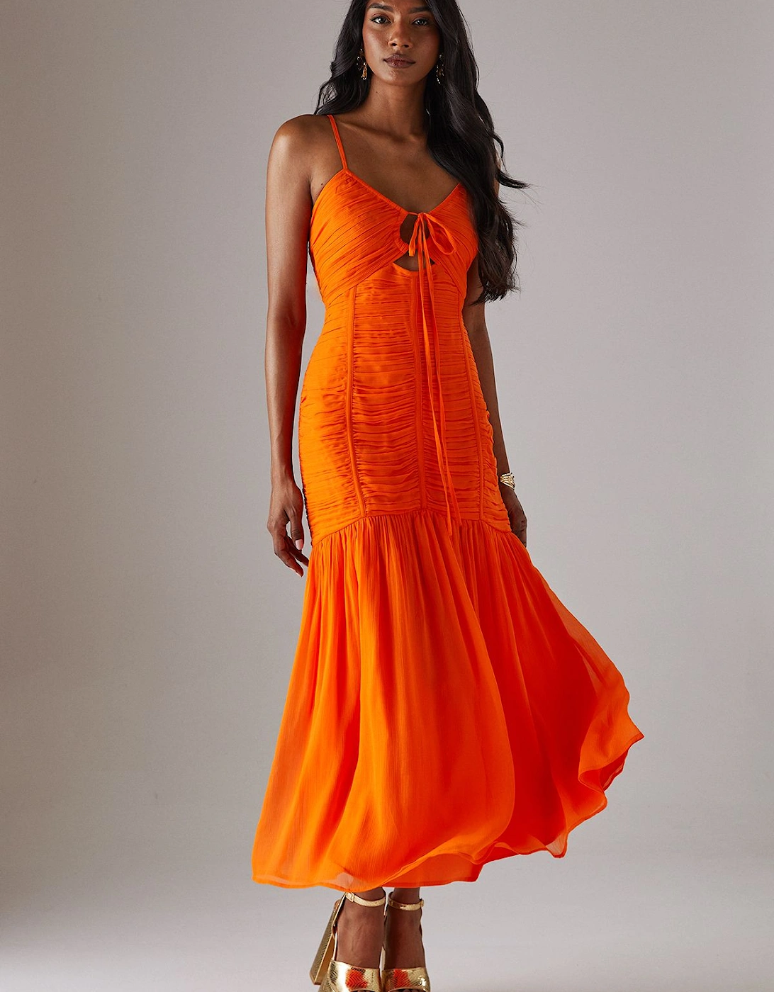 Chiffon Gathered Channel Strappy Midi Dress, 2 of 1