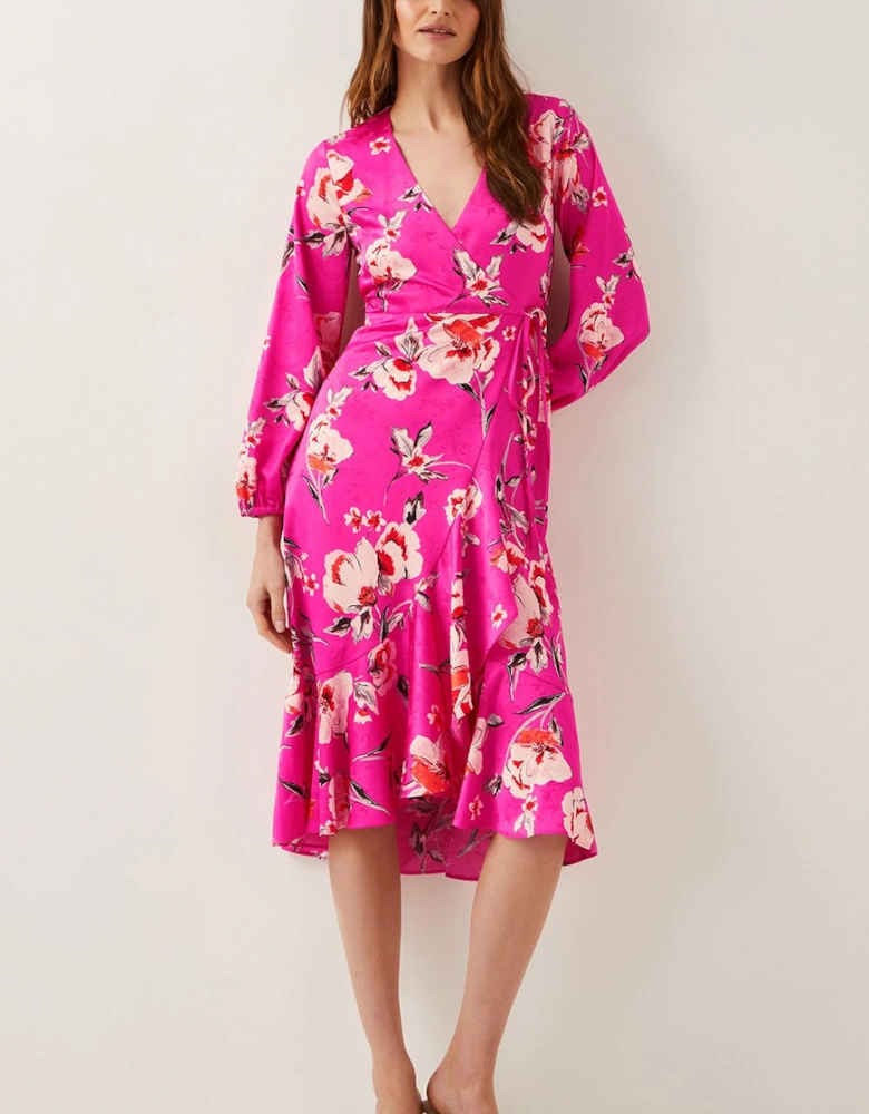 Meredith Floral Midi Wrap Dress Pink