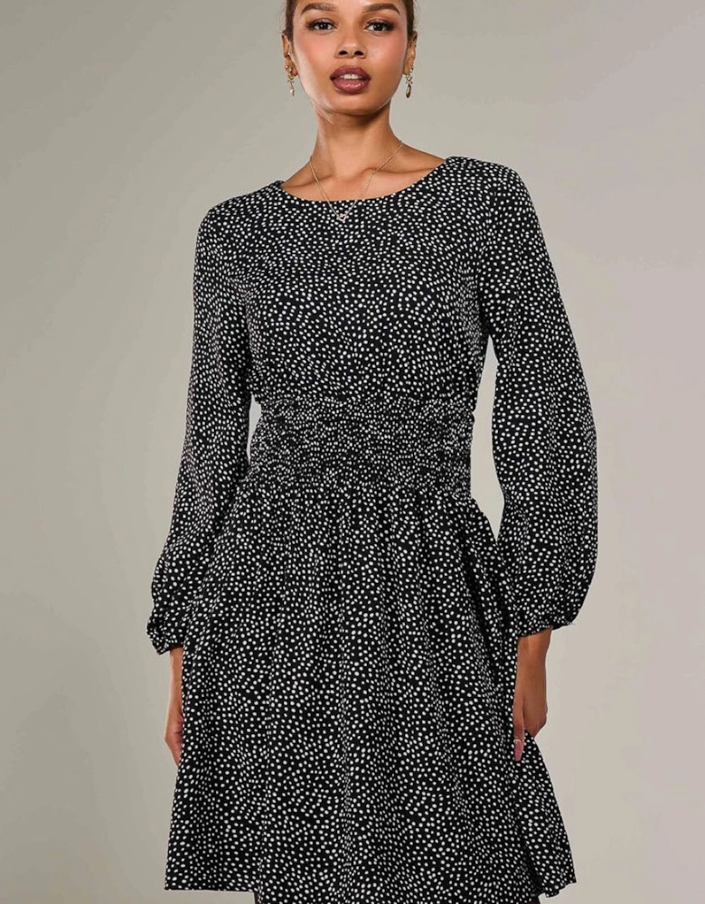 Long Sleeve Ruched Waist Midi Dress