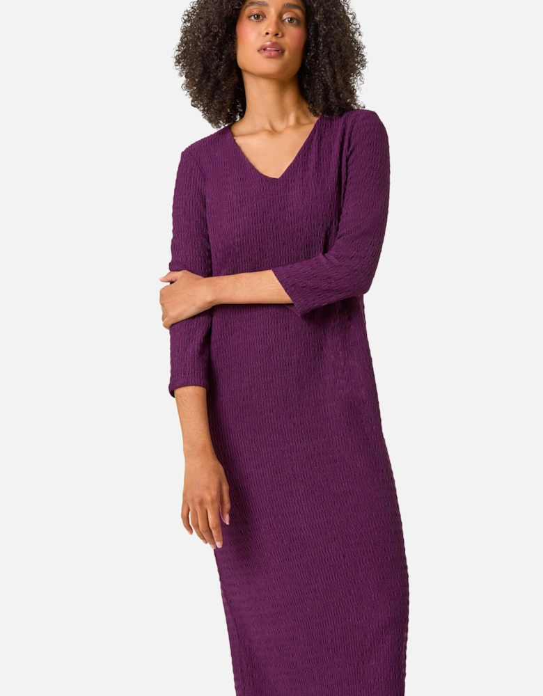 Textured V-Neck Stretch A-Line Dress