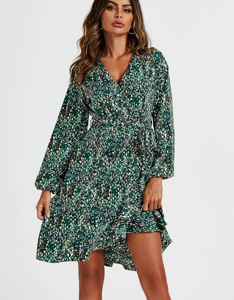Wrap Top Midi Dress In Green