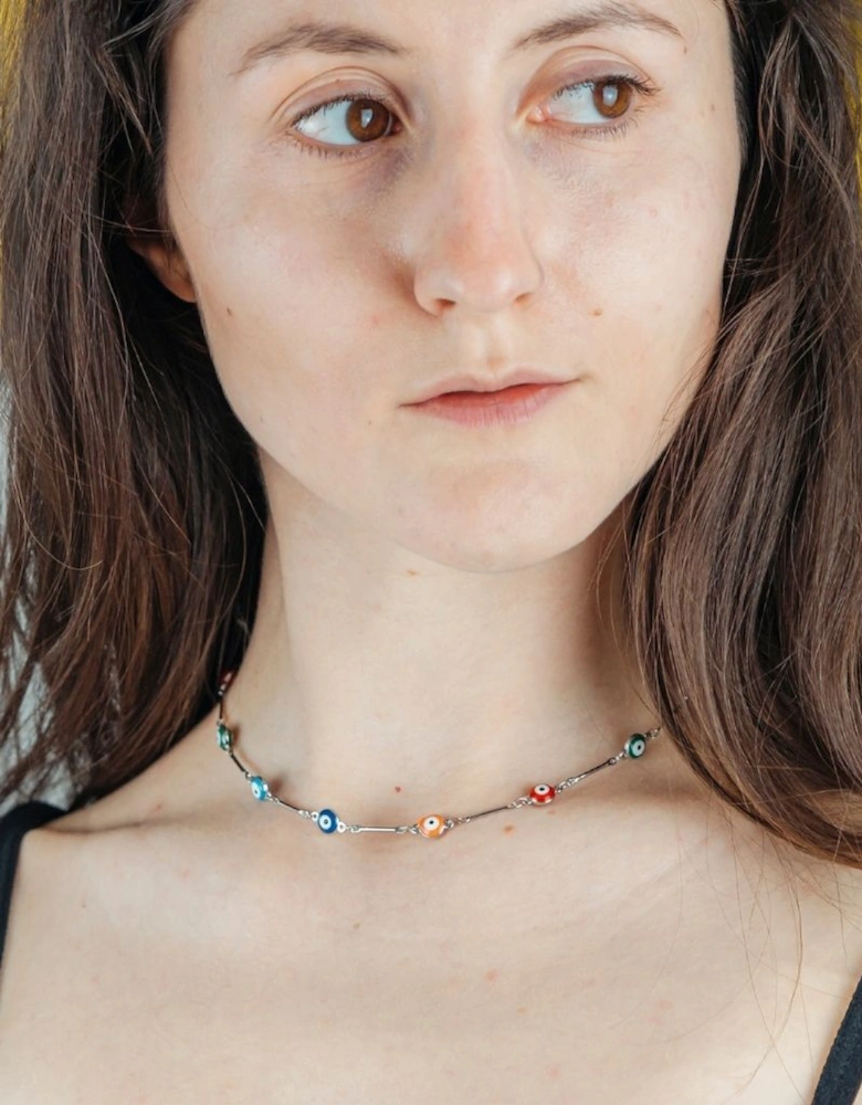 Evil Eye Gold and Silver Colourful Beaded Protection Turkish Eye Choker Necklace