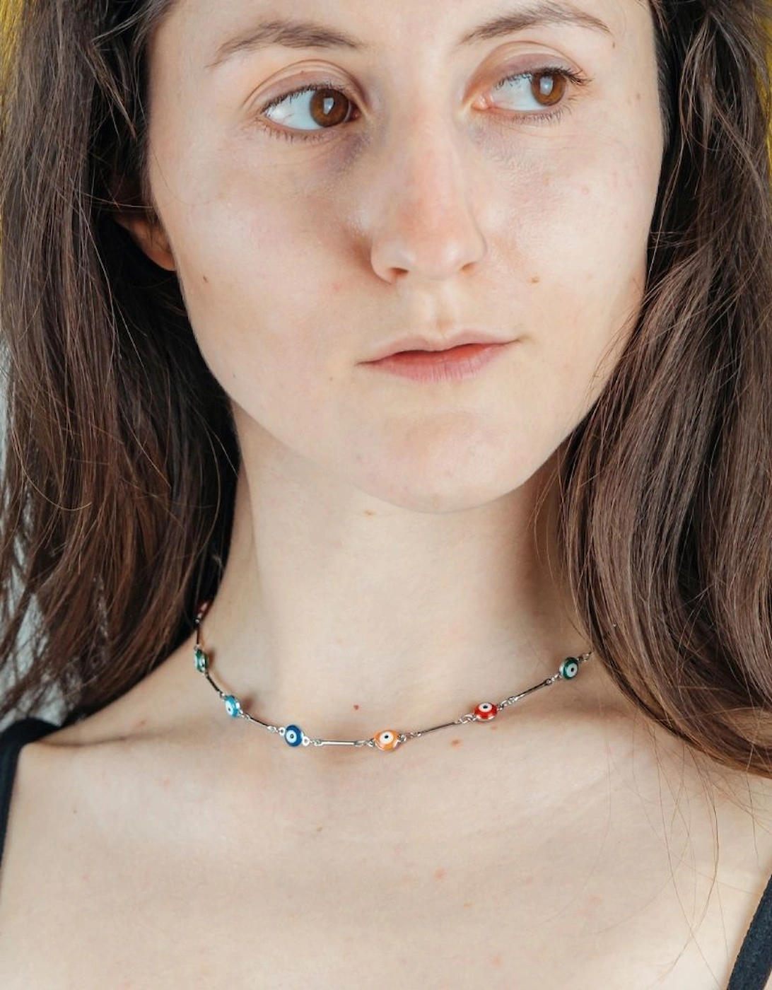 Evil Eye Gold and Silver Colourful Beaded Protection Turkish Eye Choker Necklace, 2 of 1
