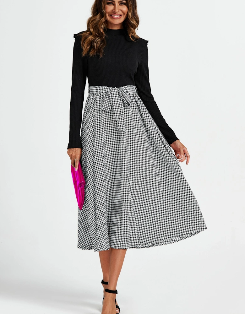 2 In 1 Houndstooth Printed Midi Dress