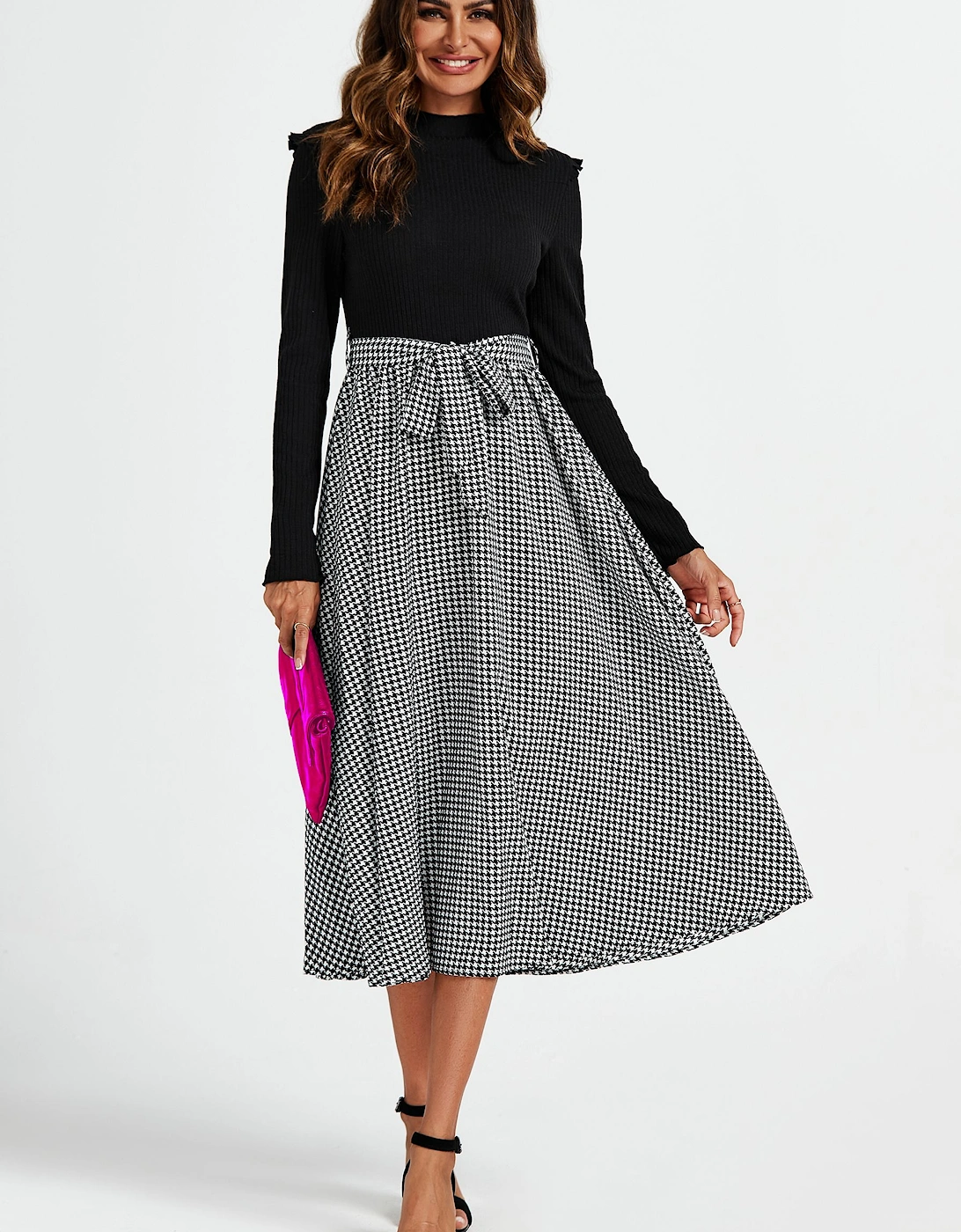 2 In 1 Houndstooth Printed Midi Dress, 2 of 1