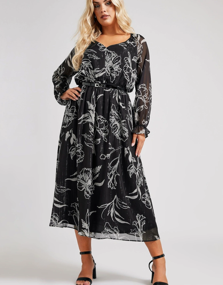 Printed Metallic Midaxi Dress