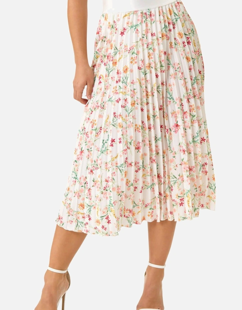 Petite Floral Pleated Midi Skirt