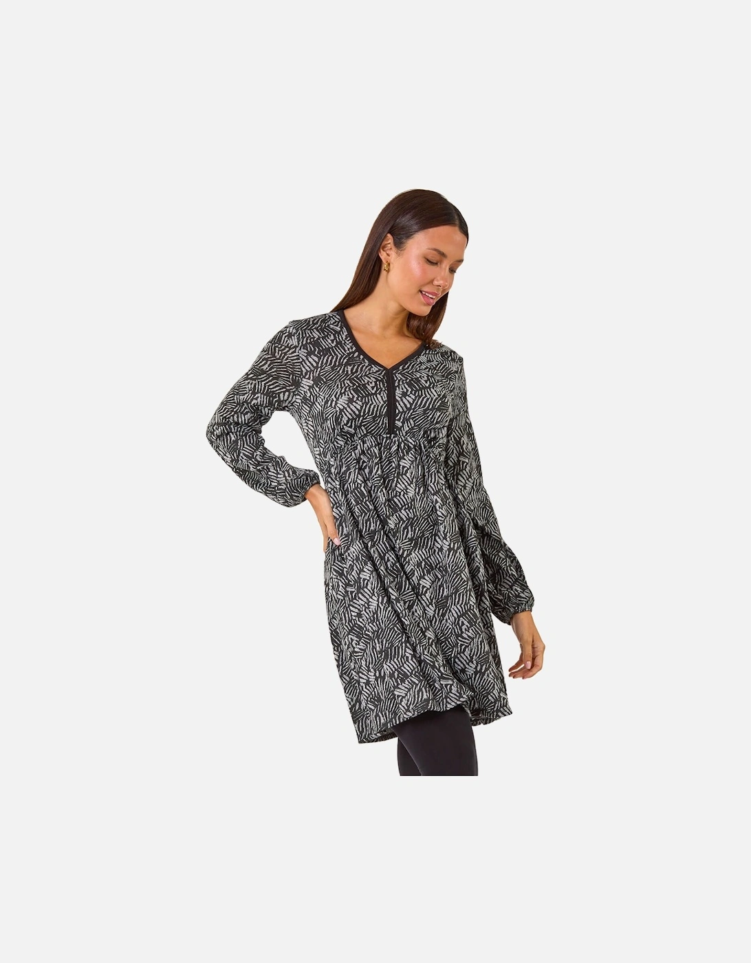 Leaf Print V-Neck Stretch Dress, 2 of 1
