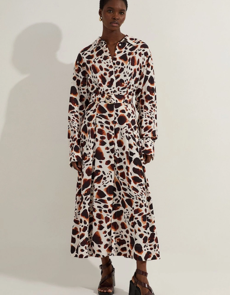 Tall Premium Viscose Linen Woven Shirt Dress With Gold Buckle Belt