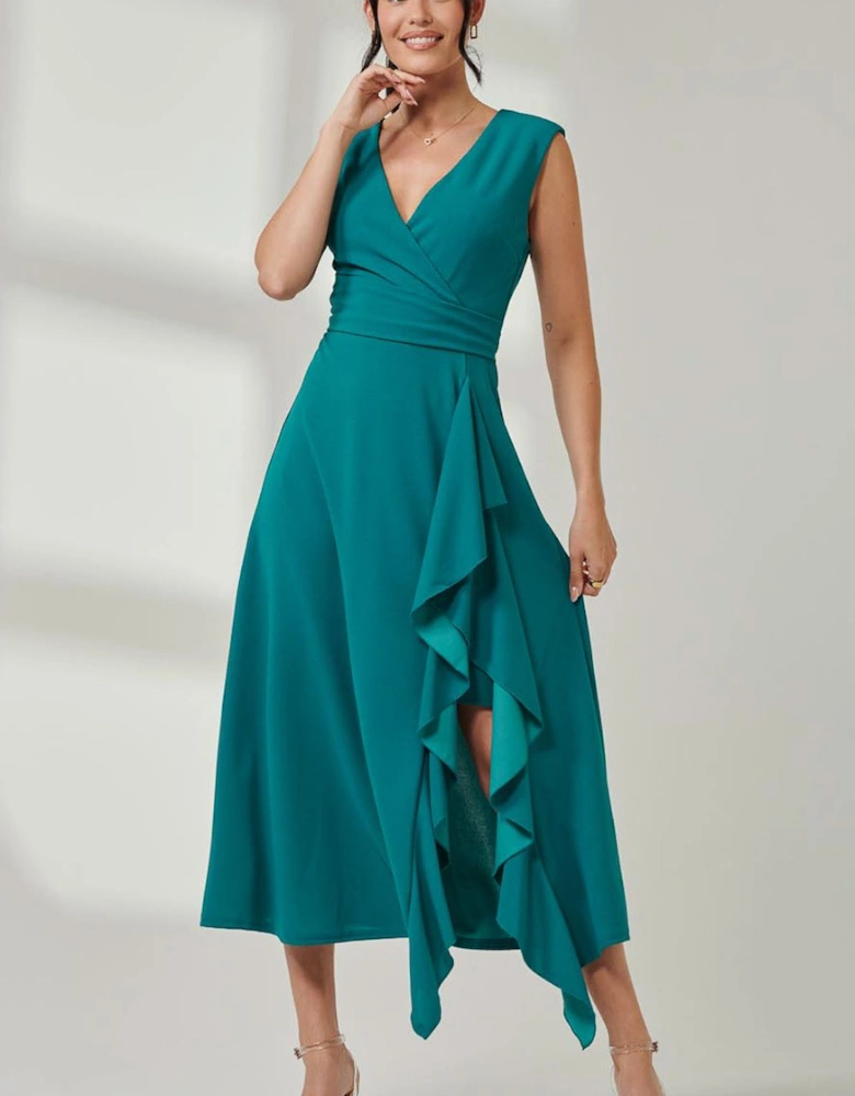 Wrap Front Frill Detail Maxi Dress