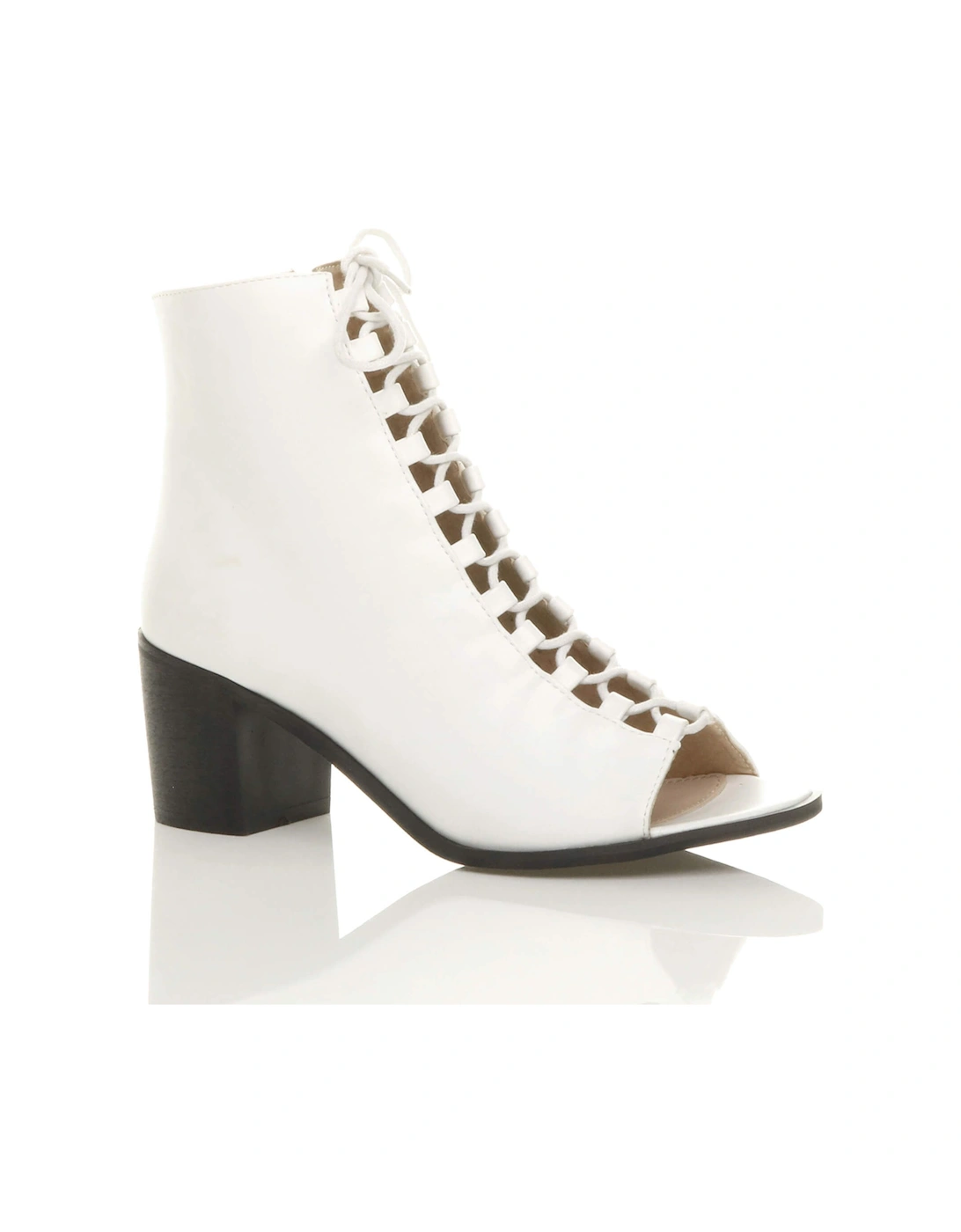 Mid Block Heel Lace Up Peep Toe  Ankle Boots, 2 of 1