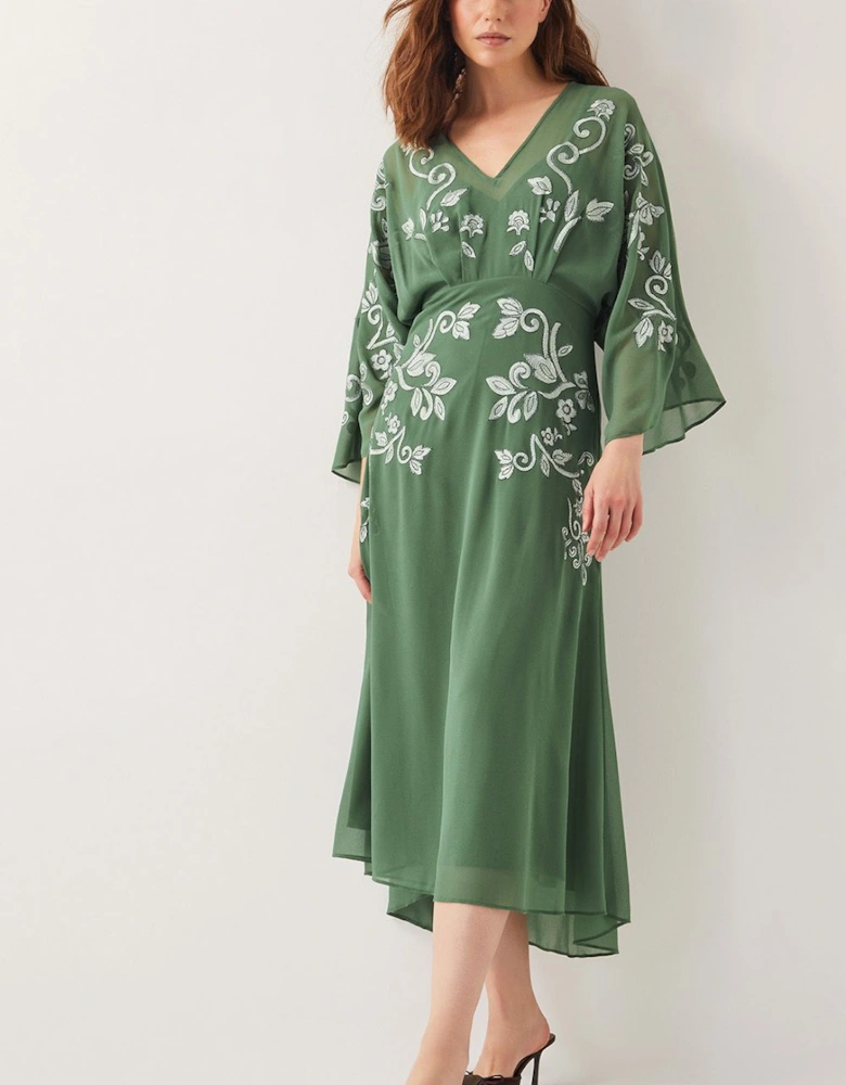 Hannah Embroidered Tea Dress Green
