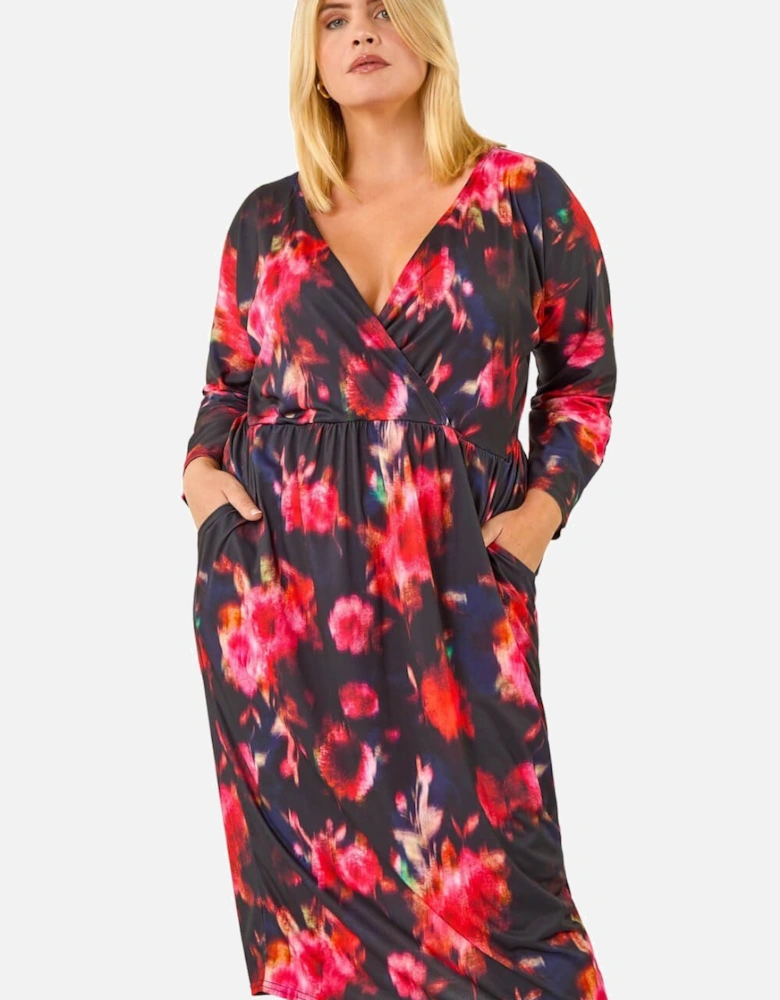 Curve Floral Print Mesh Midi Dress