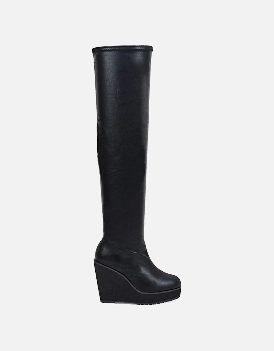 'Dalia' Elasticated Over The Knee Thigh High Wedge Heel Boots, 2 of 1