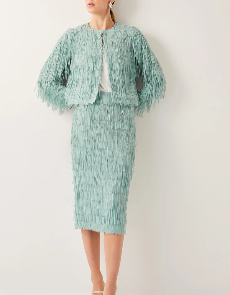 Cosima Fringe Pencil Skirt Green
