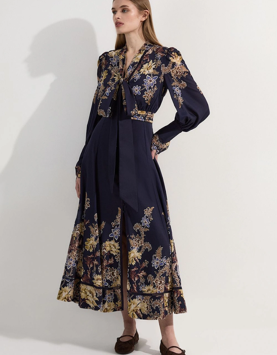 Petite Voile Floral Border Print Woven Maxi Dress With Ladder Lace Trim, 2 of 1
