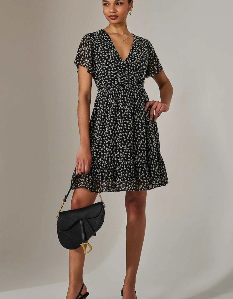 Chiffon Short Sleeve Tie Waist Mini Dress