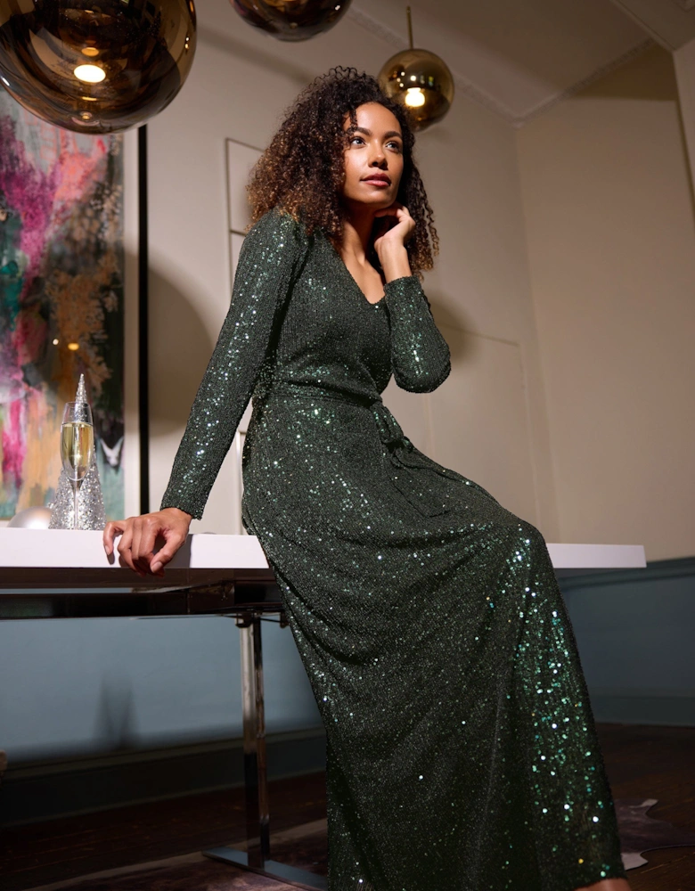 Sequin V-Neck Maxi Dress